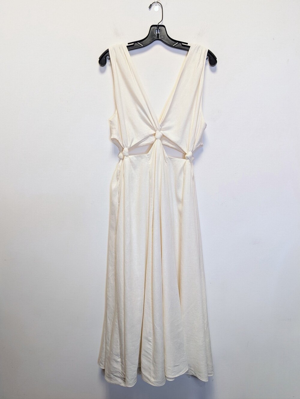 FARM Rio Ivory Off White Linen Knotted Cut Out V-Neck Sleeveless Midi Dress M - Picture 10 of 13